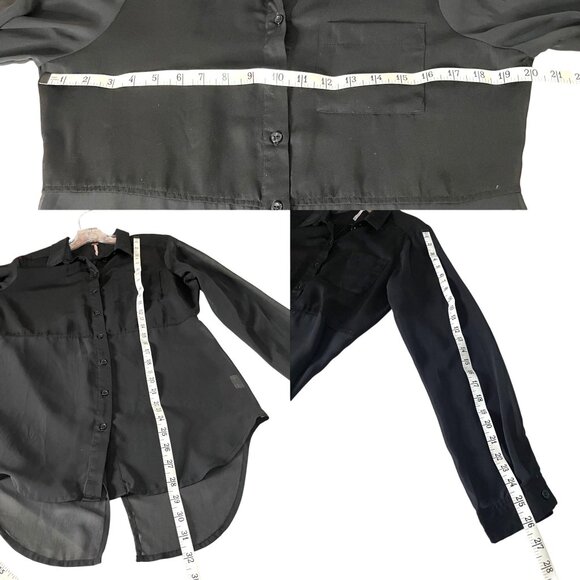 Free People Best of Both Worlds Black Sheer Long Sleeve Button-Down Blouse XS - Picture 8 of 9